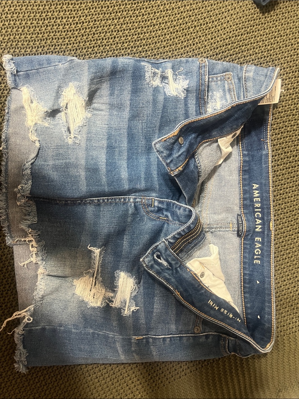 American Eagle Light Blue Distressed, Hi-Rise Mini Jean Skirt